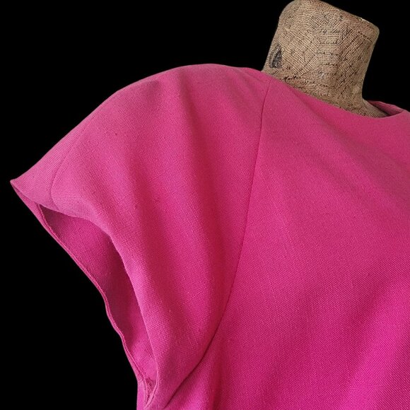 Vintage 90s  Fuchsia Shift Dress With Cap Sleeves & Back Zipper Closure - Picture 2 of 14